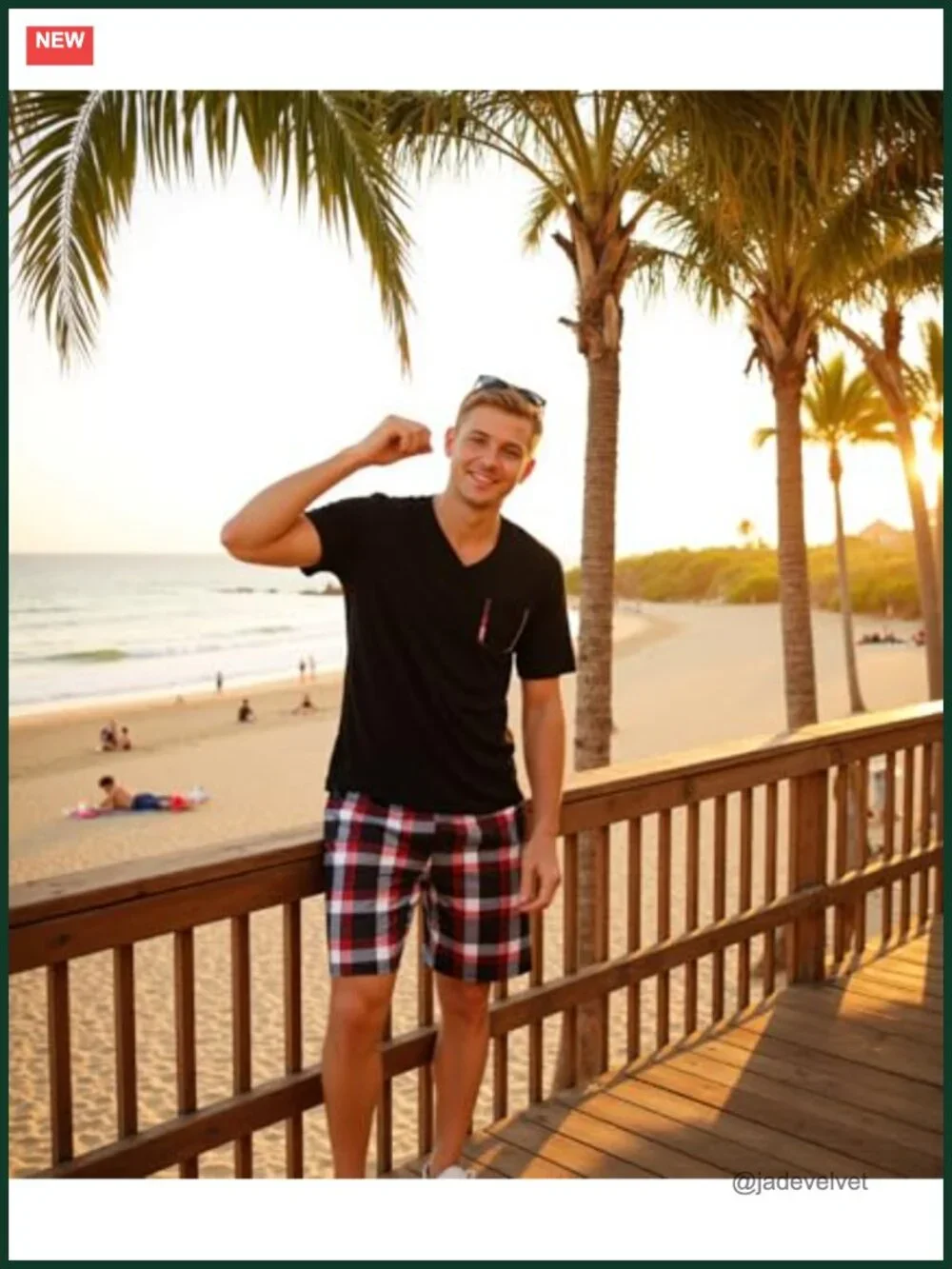 Men's 2 Piece Cotton Pajama Set with Short Sleeve Top & Plaid Shorts